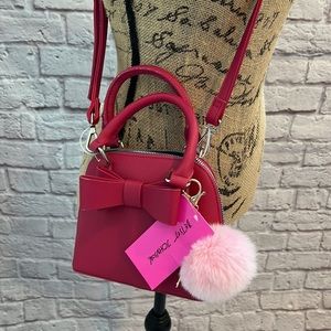 Betsey Johnson Hot Pink Bow Crossbody & Pom Pom keychain